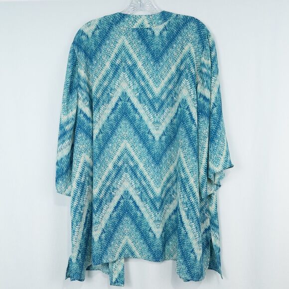 Catherines Lightweight Chiffon Open Cardigan Womens 1X Blue Aqua Beach Summer - Picture 2 of 16